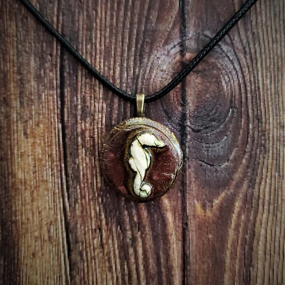 Handmade Ceramic Teak Seahorse Pendant Necklace - Picture 16 of 16